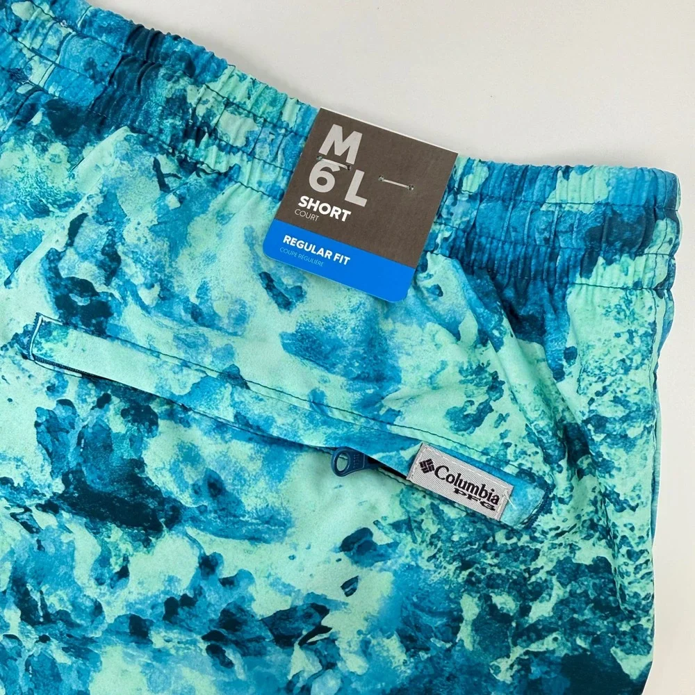 Columbia PFG Rambler Printed Water Shorts Mens Medium Blue Teal Tie Dye Omni NEW